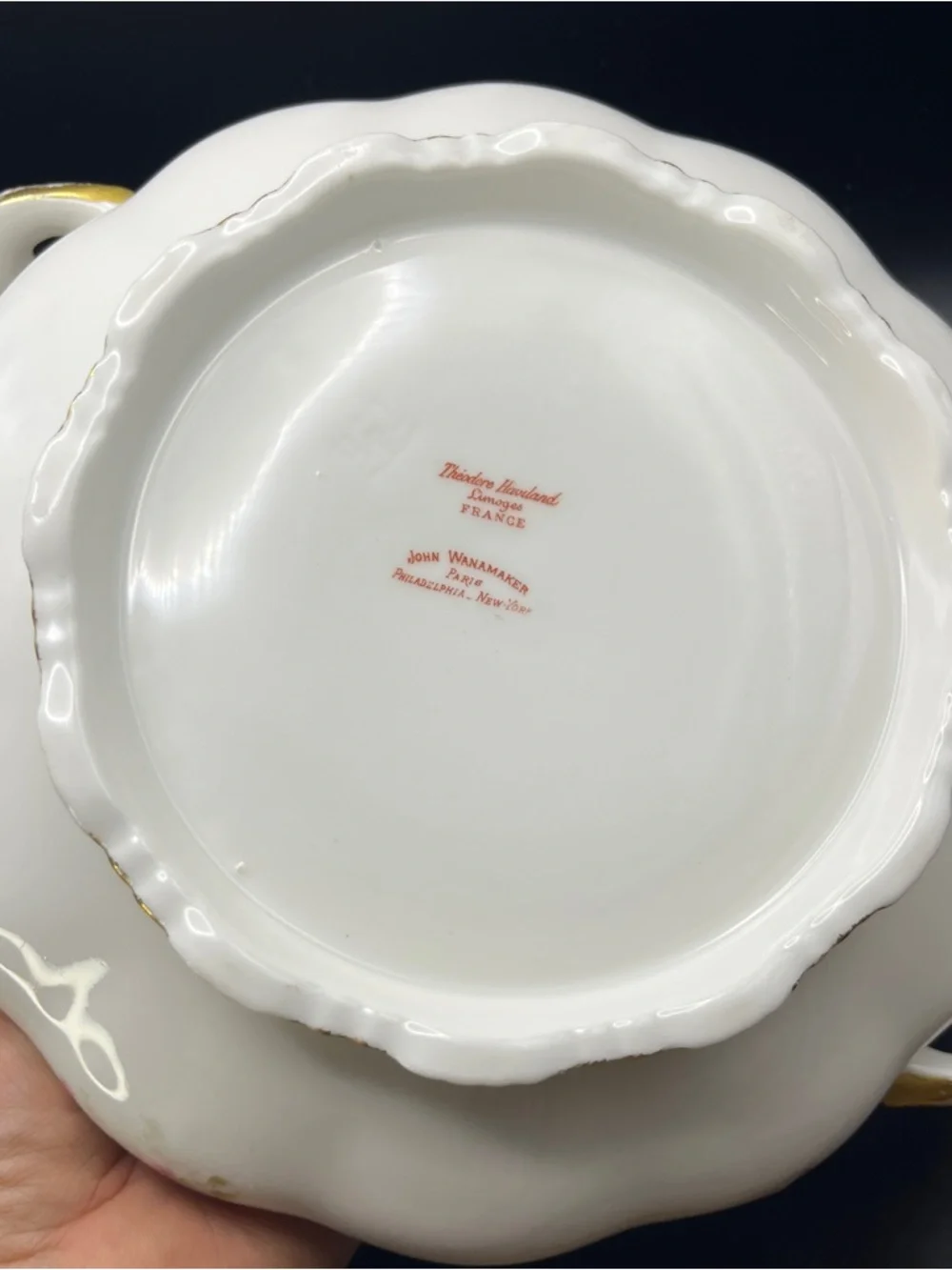 Theodore Haviland Limoges Covered Vegetable Dish John Wanamaker Pink Floral Gold
